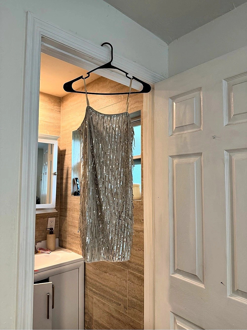 Silver Fringe Mini Dress Like New